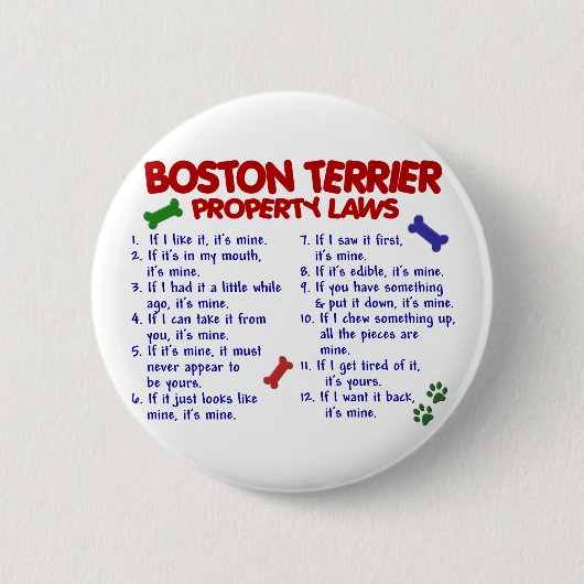 Eigentums-Gesetze 2 Bostons Terrier Button (Vorderseite)