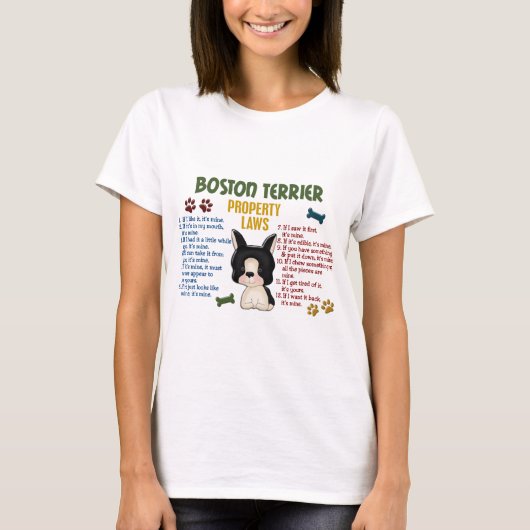 Eigentums-Gesetze 4 Bostons Terrier T-Shirt (Vorderseite)