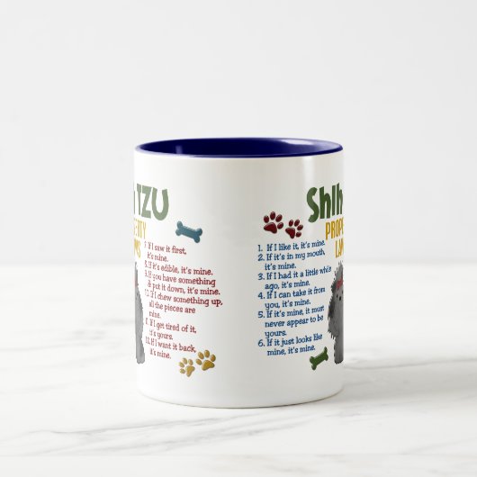 Eigentums-Gesetze 4 Shih Tzu Zweifarbige Tasse (Mittel)