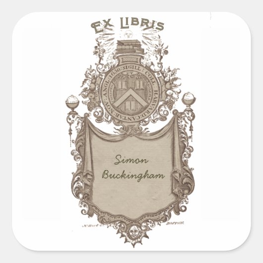 Eigentumsrecht Buchzeichen Ex Libris Wappen Quadratischer Aufkleber (Vorderseite)