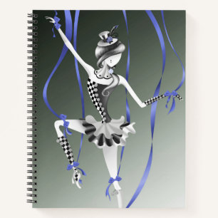 Eigenwillige Ballerina-Marionette Blaue Bänder Notizblock