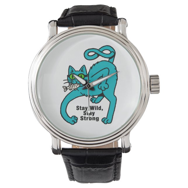 Eigenwillige Expressive Katze Armbanduhr (Vorderseite)