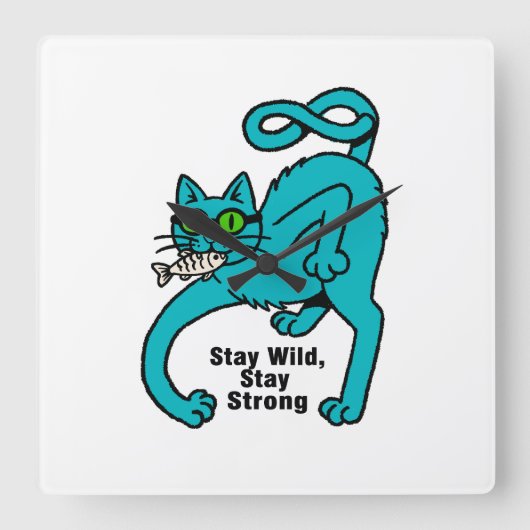Eigenwillige Expressive Katze Quadratische Wanduhr (Vorderseite)