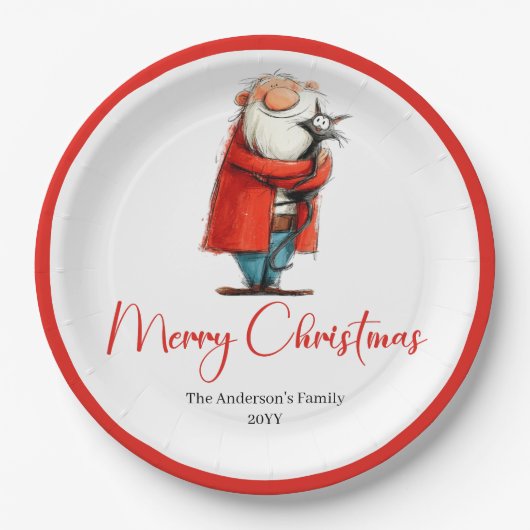 Eigenwilliger Weihnachtsmann Aquarell Weihnachtses Pappteller (Vorderseite)