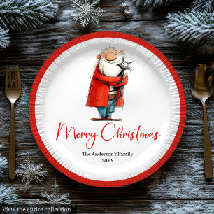 Eigenwilliger Weihnachtsmann Aquarell Weihnachtses Pappteller