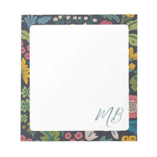 Eigenwilliges abstraktes Blumenmuster-Monogramm Notizblock