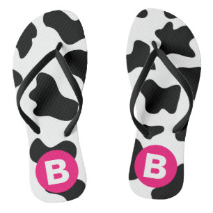 Eigenwilliges Kuhfleckenmuster Rosa Monogramm Badesandalen