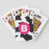Eigenwilliges Kuhfleckenmuster Rosa Monogramm Spielkarten (Rückseite)