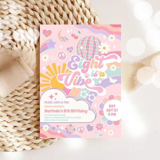 Eight Is A Vibe Disco Rainbow Sun 8th Birthday Einladung