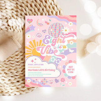 Eight Is A Vibe Disco Regenbogen Sonne 8. Geburtst Einladung