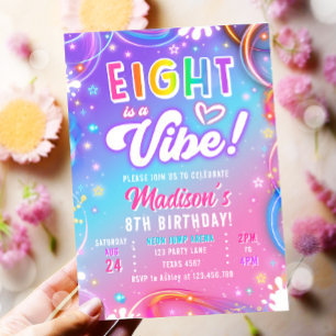 Eight is a Vibe Retro Groovy Neon Mädchen Geburtst Einladung