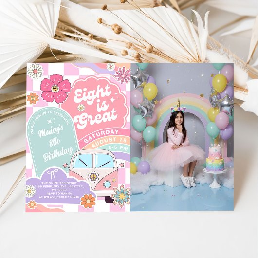 Eight is Great Rainbow Daisy Birthday Einladung