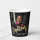 Eighteen 18th Birthday photo script gold key Pappbecher (Vorderseite)