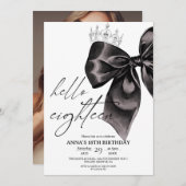 Eighteen Black Bow 18th Birthday Invitation Einladung (Vorne/Hinten)