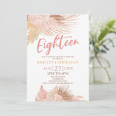 Eighteen Boho Pink Floral 18th Birthday Party Einladung (Stehend Vorderseite)