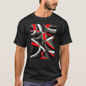 Eighties Red White Grey Line Curve Pattern On Blac T-Shirt (Vorderseite)