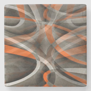 Eighties Vibes Gebranntes Orange und Grau Geschich Steinuntersetzer