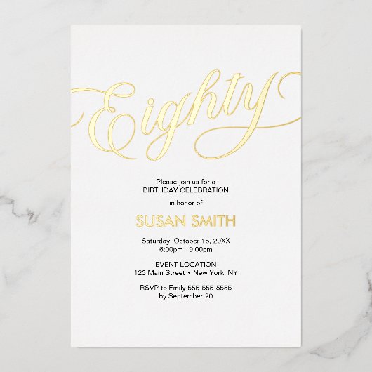 Eighty Birthday Elegant Invitation Foil Invitation Folieneinladung (Vorderseite)