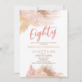 Eighty Boho Pink Floral 80th Birthday Party Einladung (Vorderseite)
