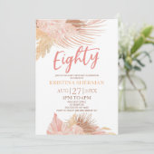 Eighty Boho Pink Floral 80th Birthday Party Einladung (Stehend Vorderseite)