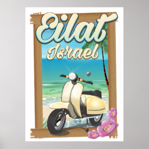 Eilat Beach Israel Scooter Reiseplakat Poster