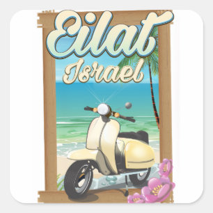 Eilat Beach Israel Scooter Reiseplakat Quadratischer Aufkleber