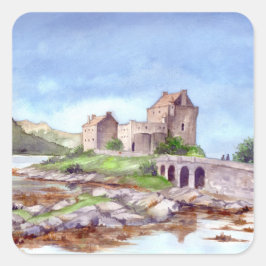 Eilean Donan Burg Wasserfarbene Malereien Quadratischer Aufkleber
