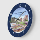 Eilean Donan Castle Scotland Aquarellmalerei Große Wanduhr (Winkel)