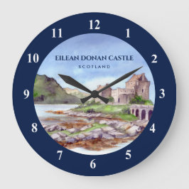 Eilean Donan Castle Scotland Aquarellmalerei Große Wanduhr