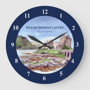 Eilean Donan Castle Scotland Aquarellmalerei Große Wanduhr