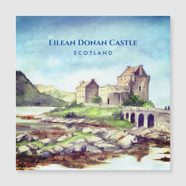 Eilean Donan Castle Scotland Aquarellmalerei Magnetkarte (Vorderseite)