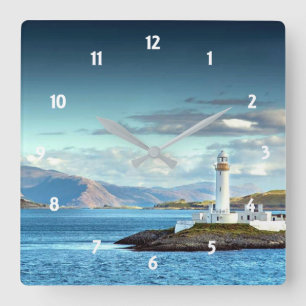 Eilean Musdile Lighthouse Schottland Landschaftlic Quadratische Wanduhr