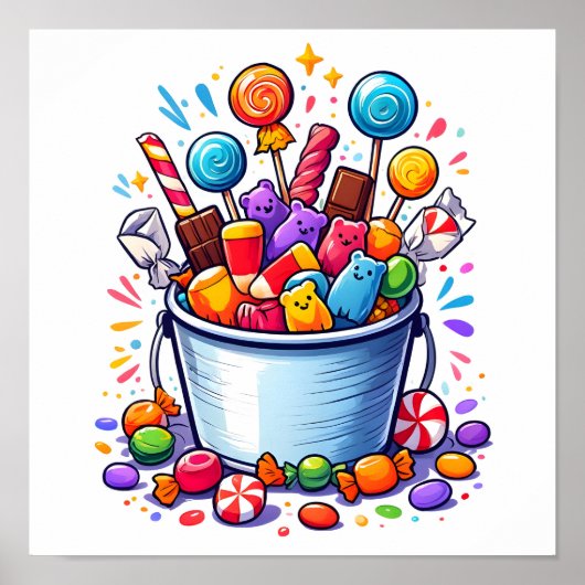 Eimer aus Süßigkeiten oder Leckereien Poster (Vorne)