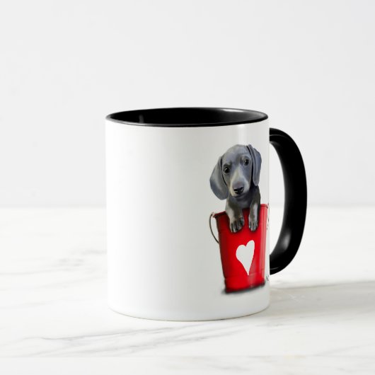 Eimer der Liebe Dackel Welpe Tasse (VorderseiteRechts)