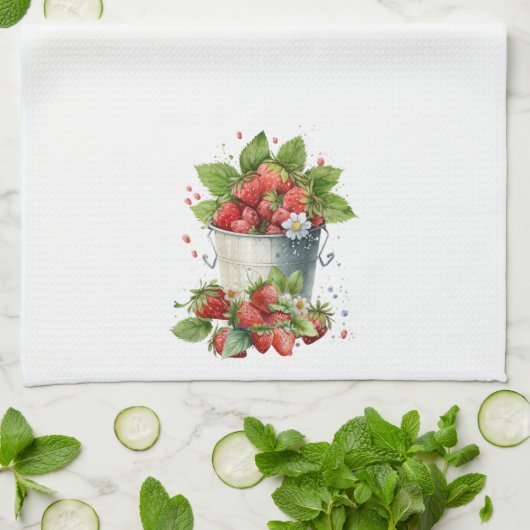 Eimer frischer Erdbeeren Geschirrtuch (Gefaltet)