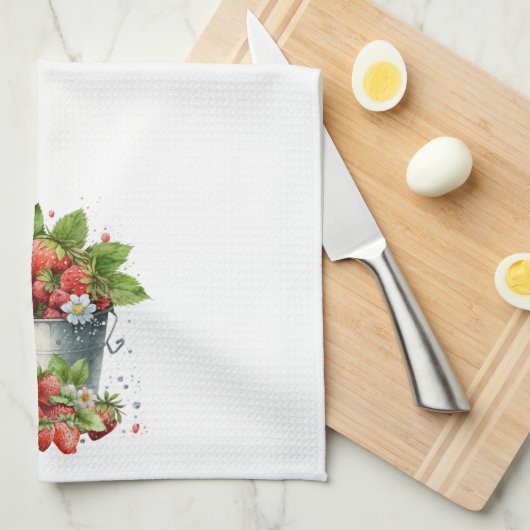 Eimer frischer Erdbeeren Geschirrtuch (Viertel Falte)
