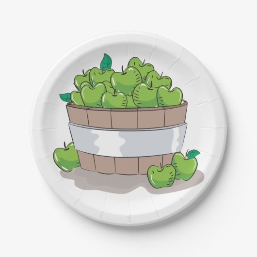 Eimer grüner Äpfel Pappteller (Vorderseite)