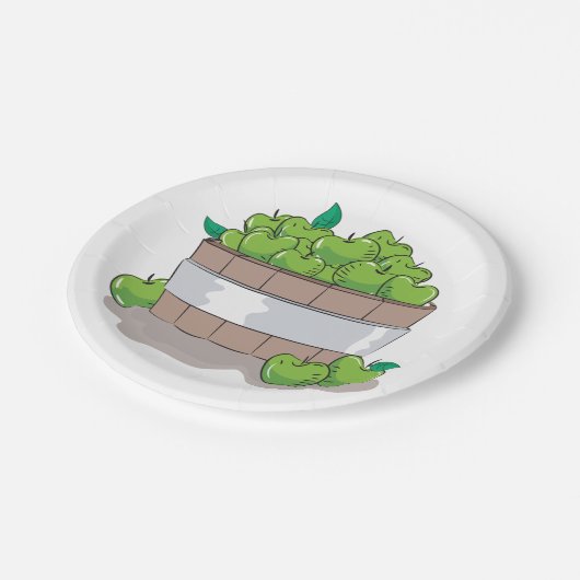 Eimer grüner Äpfel Pappteller (Schrägansicht)