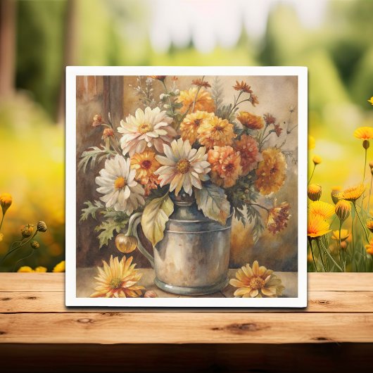 Eimer mit Herbstblumen Serviette
