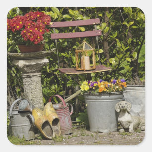 Eimer, Schuhe und Blume, Zaanse Schans, Quadratischer Aufkleber