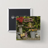 Eimer, Schuhe und Blumen, Zaanse Schans, Button (Vorne & Hinten)
