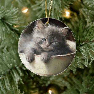 Eimer voll von Joy Sweet Gray Kitten Keramik Ornament