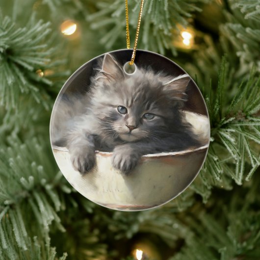 Eimer voll von Joy Sweet Gray Kitten Keramik Ornament (Baum)