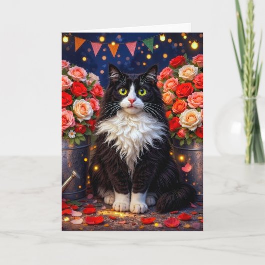 Eimer voller Rosen, Katze Karte (Vorderseite)