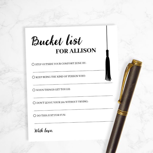 Eimerliste Schwarz-Weiß-Beratungsquaste Abschlussk (Bucket List Black & White Advice Tassel Grad Card)