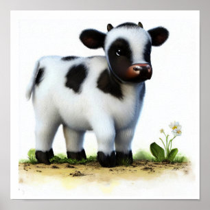 Ein 3D-Aquarellbild einer jungen Holstein-Kuh Poster