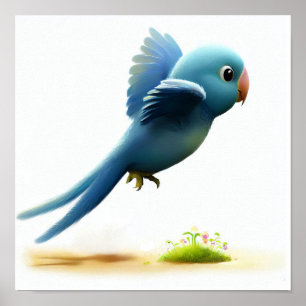 Ein 3D-Aquarellbild eines blauen Papagei Poster