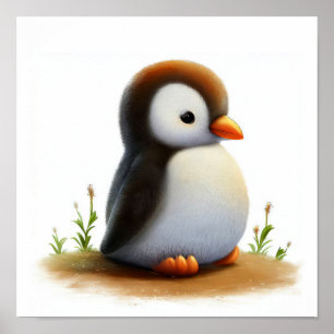 Ein 3D Aquarellbild eines Niedlichen Gentoo Pingui Poster