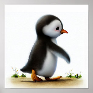 Ein 3D Aquarellbild eines Niedlichen Gentoo Pingui Poster