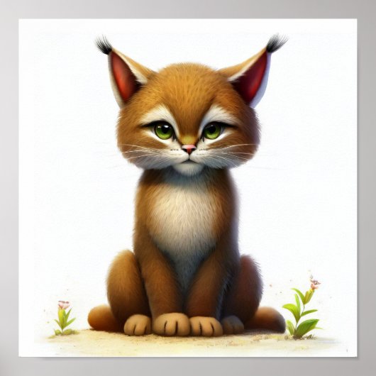 Ein 3D-Aquarellbild eines Niedlichen jungen Bobcat Poster (Vorne)